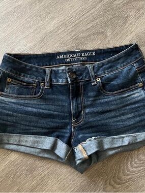American Eagle Outfitters Dark Blue Rolled Cuff Denim Shorts